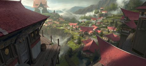 ArtStation - Village, Shaoai Chen Village Concept Art, Elven City, Greek Goddess Art, Fantasy Village, Lotr Art, Location Inspiration, Fantasy House, Fantasy City, Fantasy Castle