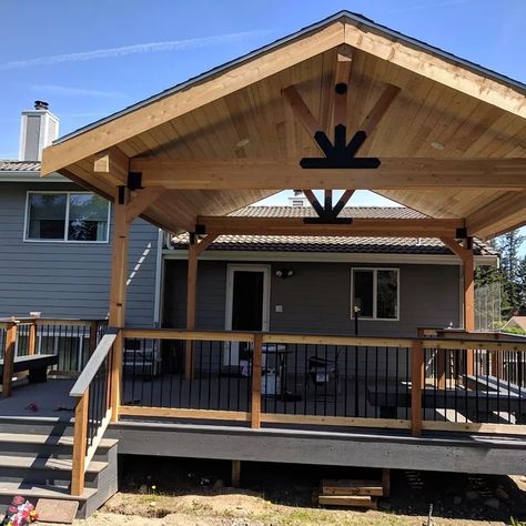 Roofs Over Decks, Deck Overhang Ideas, Deck Overhang, Deck Update, Patio Roof Extension Ideas, Decks Ideas, Deck Addition, Gazebo On Deck, Deck Remodel