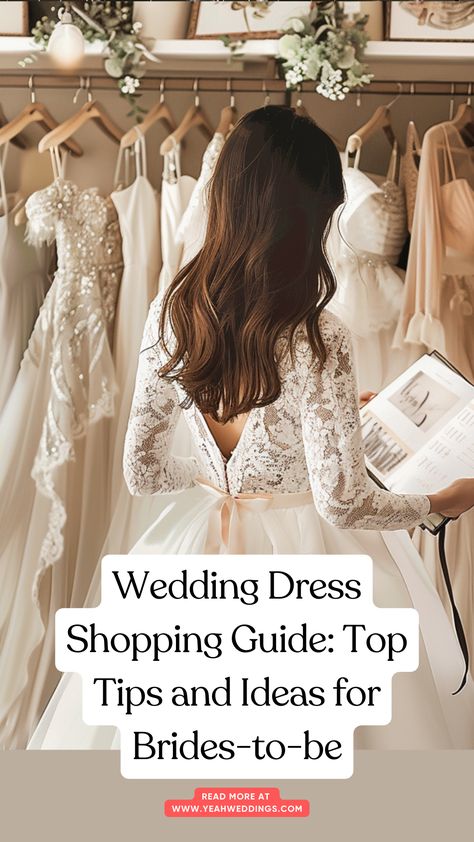 A bride-to-be looking at wedding dresses in a bridal shop, surrounded by a variety of gowns in different styles and fabrics. How To Find The Perfect Wedding Dress, When Should You Buy Your Wedding Dress, How To Choose A Wedding Dress, How To Choose Wedding Dress, Wedding Dress Appointment Tips, Wedding Dress Tips, How To Pick A Wedding Dress, Wedding Dress Chart, What To Wear Wedding Dress Shopping