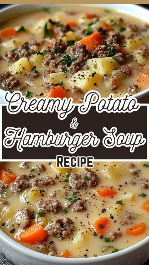 Creamy Potato & Hamburger Soup Recipe Crockpot Creamy Potato Hamburger Soup, Crock Pot Creamy Potato And Hamburger Soup, Crockpot Potato Hamburger Soup, Crockpot Creamy Potato And Hamburger Soup, Crockpot Creamy Potato & Hamburger Soup, Crockpot Hamburger Meat Recipes, Crockpot Hamburger Soup, Hamburger Soup Crockpot, Hamburger Crockpot Recipes