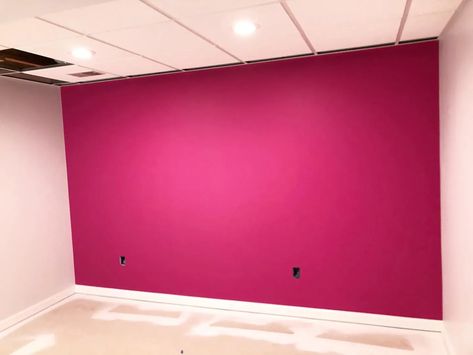 Sherwin Williams Exuberant Pink SW 6840 accent wall Sw Exuberant Pink, Magenta Bedroom Walls, Dark Pink Accent Wall Bedroom, Wall Painting Colors Bedroom, Bright Pink Accent Wall Bedroom, Sherwin Williams Magenta Paint Colors, Bright Pink Bedroom Walls, Hot Pink Accent Wall Bedroom, Pink Color Bedroom Ideas