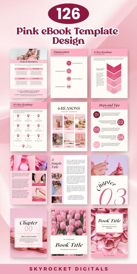 Editable Pink eBook Template Design - Skyrocket Digitals customplanner #plannergirl #customteacherplanners📋. Business Daily Planner, Business Planner Printables, Coaching Workbook, Ebook Template Design, Baby Shower Planner, Business Ebook, Planner Writing, Marketing Planner, Ebook Design