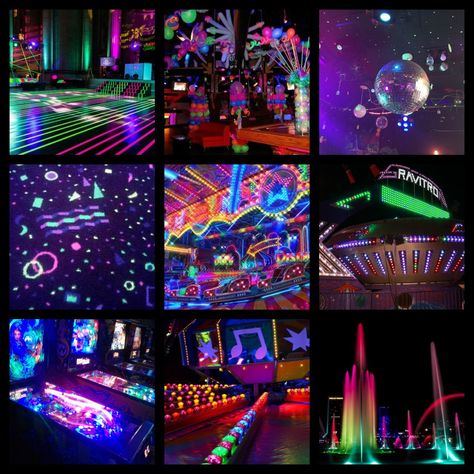 Carnival Mood Board, Neon Mood Board, Eyestrain Art Color Palette, Alien Moodboard, Neon Moodboard, Arcadecore Aesthetic, Y2k Moodboard, 80s Arcade, Neon 80s