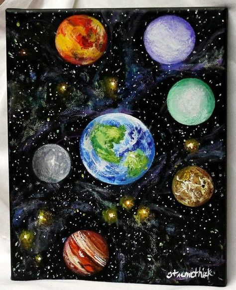 Galaxy Painting Acrylic, Art Galaxie, Planet Painting, Art Spatial, Space Painting, Planets Art, Grade 7, Galaxy Painting, The Solar System