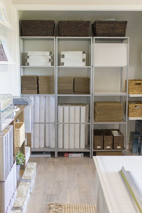 The Jenna Sue Design Co. Studio Reveal! Ebay Office, Inventory Organization, Inventory Storage, Business Storage, Jenna Sue Design, Jenna Sue, Warehouse Design, 1970s Home, Studio Organization