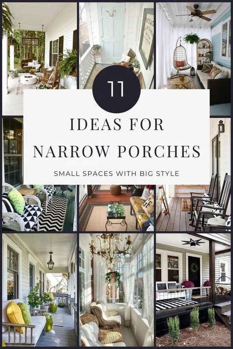 11 Narrow Porch Decorating Ideas - finding mandee Long Screened In Porch Decorating Ideas, Front Decorating Ideas Porch, Small Narrow Porch Ideas, Shallow Front Porch Ideas, How To Decorate A Long Front Porch, Porch Corner Ideas, Narrow Long Porch Decorating Ideas, Rectangle Front Porch Ideas, Rectangle Porch Layout