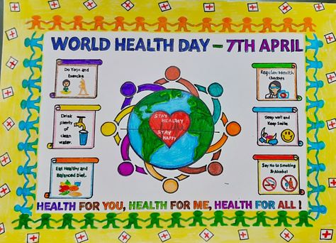 World Hygiene Day Poster, My Health My Right Drawing, Good Health And Well Being Poster Drawing, Poster On World Health Day, Healthy India Poster Drawing, World Health Day Poster Ideas, Health And Hygiene Posters Drawing, Health Awareness Poster Drawing, Health And Hygiene Posters For School