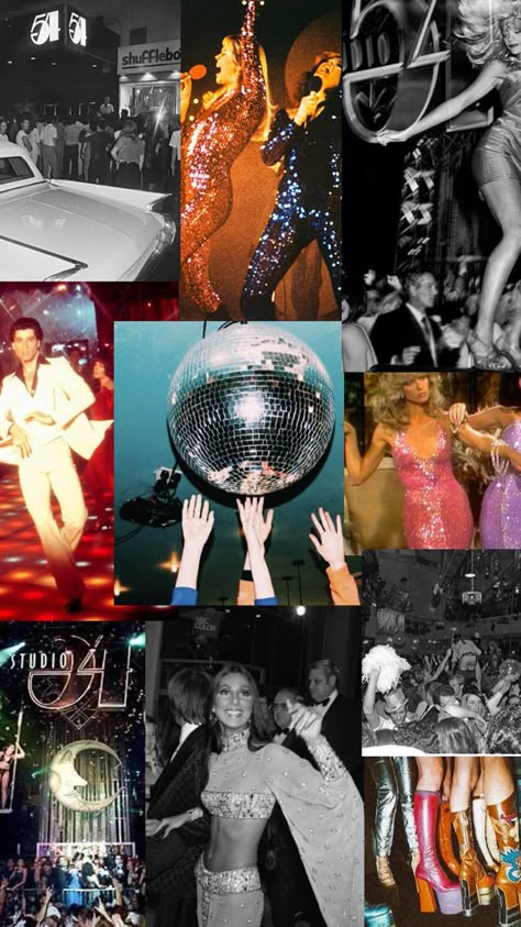 Bookmark or Wallpaper to use, a 70s Disco Studio 54 vibes Disco Theme Parties Outfit, Tequila And Disco, 70s Nye Party, Disco Decorations 70s, 70 Disco Aesthetic, Party Theme Colors Schemes, Disco Theam Party, Disco Party 80s, The Fame Aesthetic