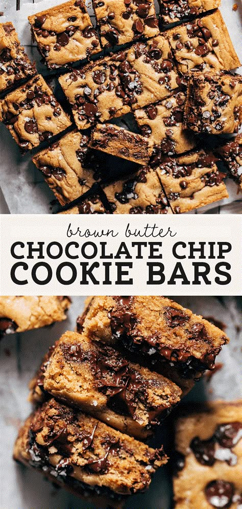 Easy Cookie Bars Recipes, Easy Desserts Chocolate Chips, Desserts With Brown Butter, Chocolate Chip Cookie And Brownie Bars, Chocolate Chip Butter Bars, Recipes That Use Chocolate Chips, Chocolate Chip Cookie Squares, Brown Butter Bar Cookies, Baking With Chocolate Chips