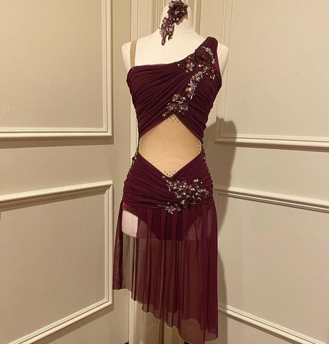 Convention Wear & Costumes on Instagram: “Stunning in burgundy for Madi! #dance #solo #customcostumes #customdancewear” Dance Costumes Lyrical Dresses, Red Dancing Dress, Dark Dance Costumes, Red Dance Costumes Contemporary, Lyrical Dance Outfits, Red Dance Costume Lyrical, Red Lyrical Dance Costumes Dresses, Maroon Dance Costumes, Red Lyrical Dance Costumes