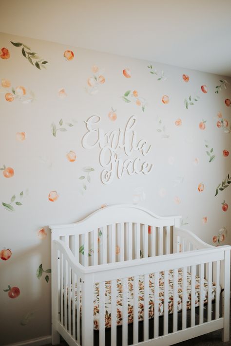 Peaches Themed Nursery, Peaches And Cream Nursery, Peach Nursery Decor, Sweet As A Peach Nursery, Peach Theme Nursery, Peach Baby Room, Peach Nursery Girl, Peachy Nursery