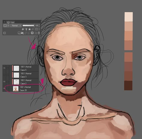 How To Color Skin Digital Realistic, How To Shade Realistic Skin, Realistic Skin Tutorial Digital Art, How To Blend Skin Digital, How To Paint Realistic Skin, How To Paint Skin Digital Art, Drawing Skin Texture, Neck Shading Reference, How To Paint Skin Digitally