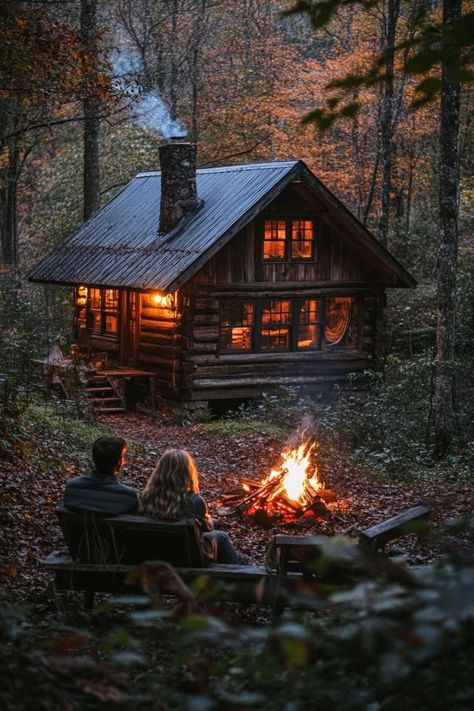 Cabin In The Woods Honeymoon, Beautiful Camping Pictures, Tiny House Mountain Cabin, Cozy Log Cabin Aesthetic, Honeymoon In Mountains, Living Life Aesthetic Pictures, Romantic Cabin Aesthetic, Log Cabin Honeymoon, Witchy Romance Aesthetic