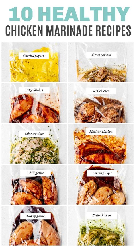 Looking for some creative ways to flavour up your chicken breasts and chicken thighs? Here, we’ve got ten different easy and healthy chicken marinade recipes ranging from Mexican to Greek chicken to suit all of your flavouring needs! Perfect for summer grilling and meal prep! {gluten-free-friendly} Holiday Meats, Chicken Breast Marinade Recipes, Healthy Chicken Marinade, Chicken Breast Marinade, Easy Chicken Marinade, Chicken Marinade Recipes, Chicken Marinade, Marinade Recipes, Chicken Marinades