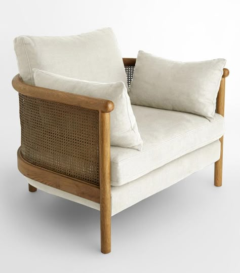 1.5 Seater Armchair, Rattan Armchair Living Room, Melides Art, Cane Armchair, Soho House Barcelona, Caned Armchair, Wooden Sofa Set Designs, Hm Home, Small Apartment Interior