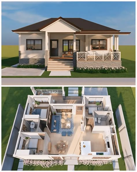 Desired House, Small House Blueprints, Small Cottage House Plans, Modern House Floor Plans, House Floor Design, Small House Floor Plans, Building Plans House, Simple House Design, Sims Houses