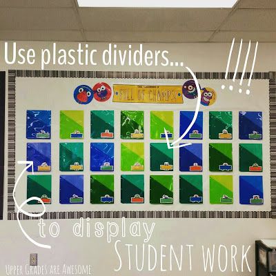 Use plastic dividers to display student work. Easy way to change out work without having to remeasure, rehang, or go crazy! Student Work Wall, Student Work Bulletin Board, Classroom Art Display, Display Student Work, Art Display Wall, Work Bulletin Boards, Clutter Free Classroom, Prek Classroom, Literacy Resources