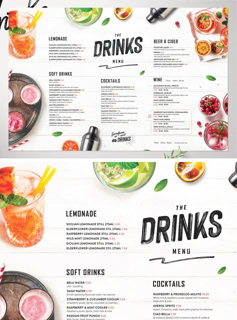 Drinks Menu Template PSD - 17.25 x 11.25 inch - CMYK Print ready - 300dpi Drinks Menu Restaurant, Drinking Menu Design, Online Menu Design, Juice Menu Design Ideas, Cafe Drink Menu Design, Smoothie Menu Design, Drink Menu Design Template, Menu Drink Design, Juice Menu Design