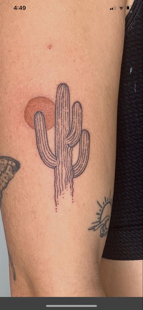 Cactus Back Tattoo, Cactus Spine Tattoo, Cactus Leg Tattoo, Southwest Tattoo Ideas, Cactus Scene Tattoo, Cactus Line Tattoo, Cactus Stamp Tattoo, Arizona Landscape Tattoo, Southwest Tattoo Design