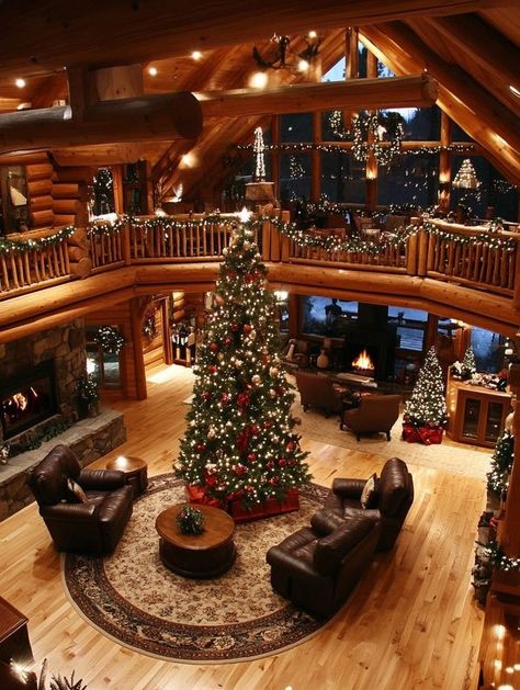 Log Home Christmas, Interior Log Cabin, Log Cabin Christmas Decor, Christmas Log Cabin, Comfy Cabin, Winter Cabins, Cabin Christmas Decor, Log Cabin Christmas, Modern Log Cabins