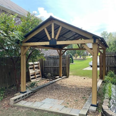 A Frame Gazebo, Simple Backyard Ideas On A Budget, Backyard Gazebo Ideas, Metal Gazebo, Diy Carport, Gazebo Roof, Aluminum Gazebo, Backyard Buildings, Hardtop Gazebo