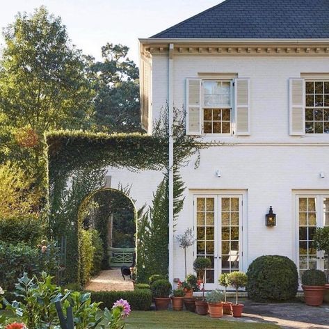 Jess Weeth (@weethhome) • Instagram photos and videos London Home Exterior Dream Houses, Garden And Grace Design, Houses With Vines Exterior, French Country Formal Living Room Ideas, White House On A Hill, Cap Cod Exterior, French Cottage Office, Vines On House Exterior, Grand Mellinium Decor