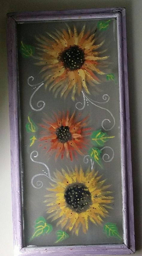 My first attempt with a screen Painted Screens Ideas, Painting Screens, Window Screen Crafts, Painted Window Screens, Painted Screen Doors, Painted Screens, Vintage Screen Doors, Cute Screen Savers, Painted Windows