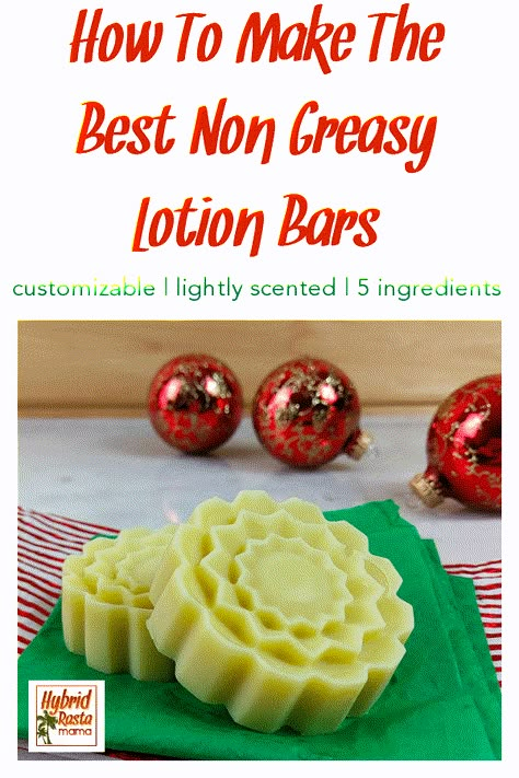 Are you wondering how to make the best non greasy lotion bars? I’ve got you covered! You want soft, hydrated skin without the grease. That’s why I carefully selected these five ingredients. These hydrating lotion bars are quick to make and last a long time! They smell amazing too and you can customize them! Grab this easy DIY lotion bar recipe today. #lotionbars #lotionbarrecipe #dryskin #diylotionbars #skincare From HybridRastaMama.com No Beeswax Lotion Bars, Best Lotion Bars Recipe, How To Make Lotion Bars Diy, Making Lotion Bars, Homemade Lotion Bars Recipes, Easy Lotion Bars Diy, How To Make Solid Lotion Bars, Diy Solid Lotion Bar, Diy Lotion Bars Without Beeswax Recipe