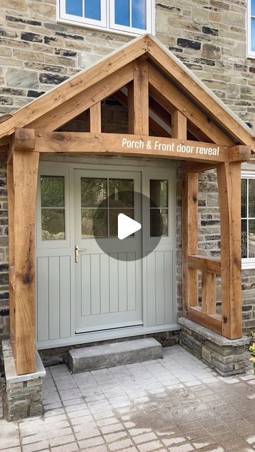 Jade Watkins on Instagram: "Our first before vs after & boy is it a good en!🤎

The front of our house has totally transformed. There’s still a bit to do… tiles to go on the porch roof, flag the inside & finish pointing the walls. 

Feeling incredibly lucky right now to have the most amazing oak porch & front door fitted by my other half with help from family & friends! 

We bought the oak porch from @paragon_oak who make the most beautiful oak framed buildings. (AD|discounted item) 

The door we bought from a company called Wood & Laycock. They don’t have social media but a quick google search & you’ll find them. 

(Full details on the porch & door can be found on our story highlights)

Hope you love the finished look just as much as we do!!🏡

#frontdoorreveal #newfrontdoor #frontdoor #a Oak Porch Ideas Entrance, Front Door Porch Ideas Entrance, Porch Ideas Entrance, Wooden Front Porch, Oak Porch, Front Extension, Porch Front Door, Border Oak, Oak Front Door