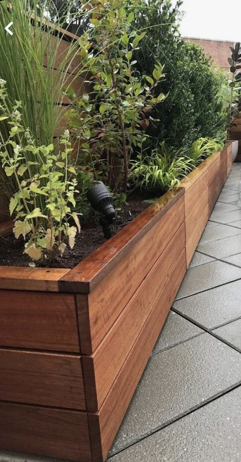 Decks With Planters, House Backyard Ideas, Large Planter Boxes, Deck Planters, House Backyard, Private Deck, Garden Planter, Planter Box, Planter Boxes