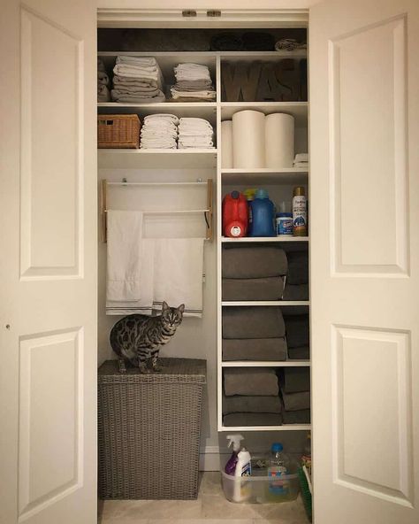 Bathroom Closet Shelving, Small Bathroom Closet Ideas, Bathroom Closet Ideas, Closet In Bathroom, Bathroom Closet Designs, Bathroom Closet Organization Ideas, Bathroom Closet Remodel, Closet Design Ideas, Small Linen Closets