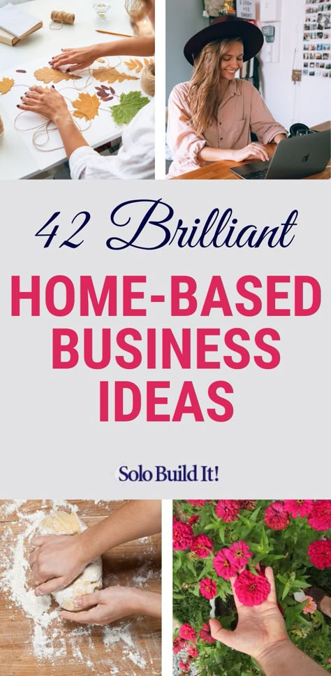 Finally thinking of retiring early and just being with your loved ones during these trying times but also need a way to earn supplemental income from home? Starting an online business is the best possible solution. If you still haven't thought of the right business idea for you, check out this brilliant list of 42 home-based business ideas. Earn extra from turning it into a side hustle from home or finally be able to retire. Discover which of these 42 ideas is the best fit for you. Starting A Home Business, Small Business Start Up Ideas, Starting A Business From Home Ideas, Stay At Home Business Ideas, Self Business Ideas, Cottage Industry Business Ideas, Garage Business Ideas, At Home Business Ideas For Women, Ideas To Start A Business