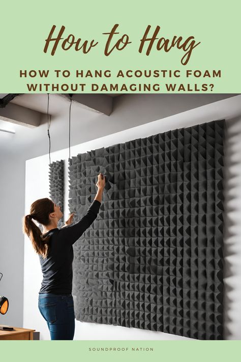 Enhance your soundproofing with acoustic foam without leaving a mark on your walls! 🏡🔊 Discover the tricks to hang it damage-free. 🧡 #AcousticFoam #Soundproofing #WallDecor #DIYHome #HomeImprovement #AcousticDesign #NoDamageHanging #DecorTips #SoundproofSolutions #NoiseReduction Soundproof Foam Wall, Apartment Soundproofing Diy, Soundproof Panels Design, Sound Proof Panel Design, Hanging Acoustic Panels, Sound Proofing A Room Design, Sound Dampening Ideas, Acoustic Foam Wall Design, Sound Absorbing Decor Diy