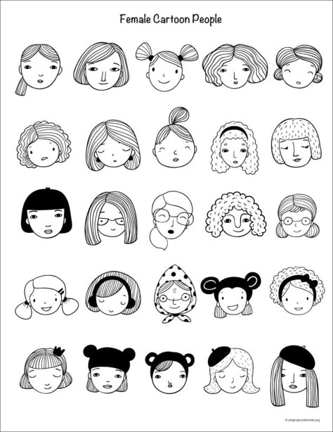 Easy Face Doodles, Simple Faces Drawings, Cartoon Woman Face, Cute Face Doodle, Faces To Draw Easy, Sketch Face Easy, Doodle People Cute, Drawing Characters Character Sketches, Easy Cartoon Faces