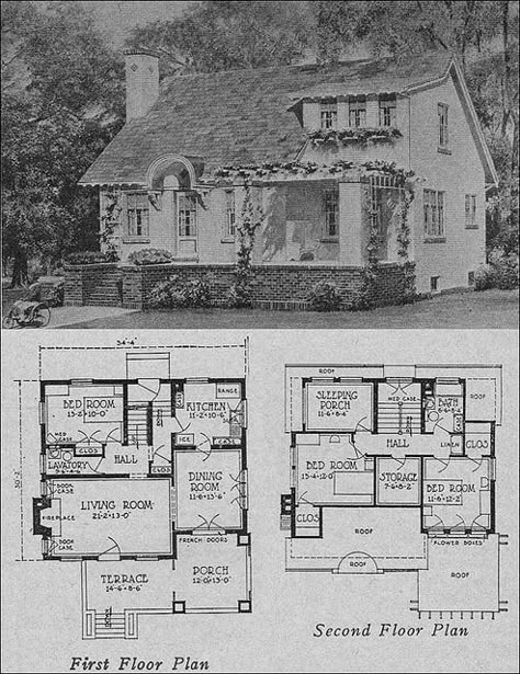 1923 Cottage Bungalow by American Vintage Home, via Flickr---a sleeping porch?? I'd like to see this on a modern blueprint! Vintage Floor Plans, Old House Plans, Cottage Bungalow, Bungalow Floor Plans, Sleeping Porch, Small Cottages, Vintage House Plans, Casas The Sims 4, Casa Vintage