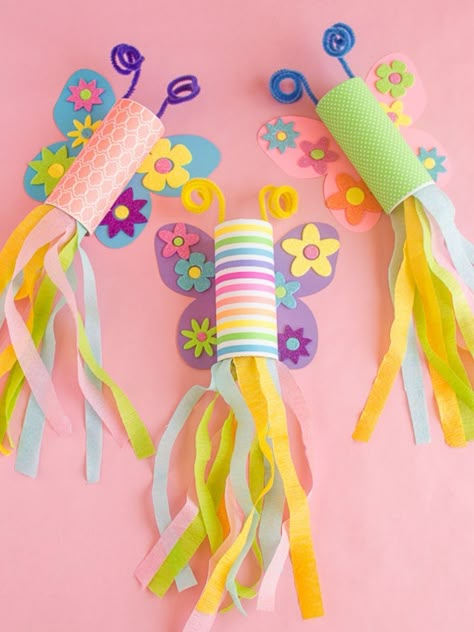 12 Craft Roll Ideas for Kids | Fun365 Spring Break Arts And Crafts For Kids, April Crafts For Kindergarteners, Crafts With Streamers, Interactive Crafts For Kids, March Arts And Crafts For Kids, Spring Crafts For Kids Elementary, Easter Crafts For Kindergarten, Paint Projects For Kids, Springtime Crafts For Kids