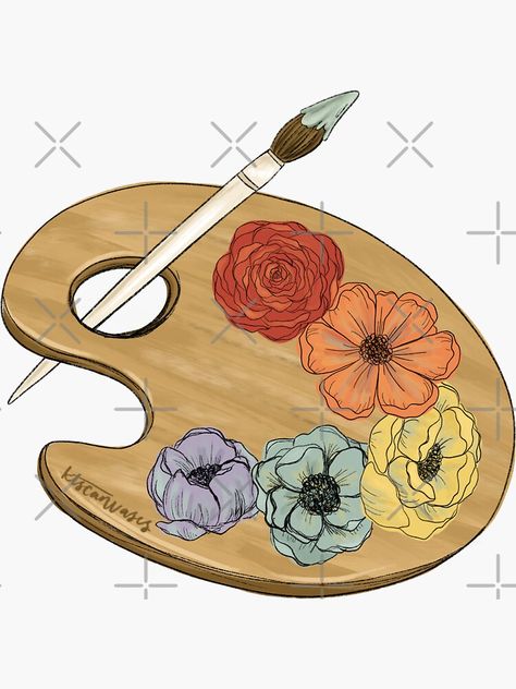 "Paint Palette" Sticker for Sale by ktscanvases | Redbubble Paint Palate Drawing, Painted Paint Palette, Drawing Of Paint Palette, Paint Pallete Aesthetic, Artist Palette Drawing, How To Draw A Paint Palette, Logo Painting Design, Art Palette Tattoo, Cute Redbubble Stickers