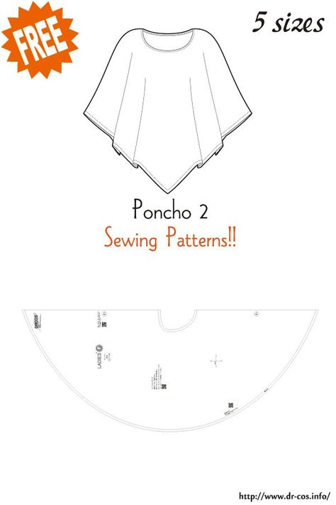 Fleece Poncho Pattern Kids, Fleece Poncho Pattern, How To Make A Poncho, Poncho Pattern Sewing, Japanese Sewing Patterns, Free Sewing Patterns, Sew Ins, Japanese Sewing, Poncho Pattern