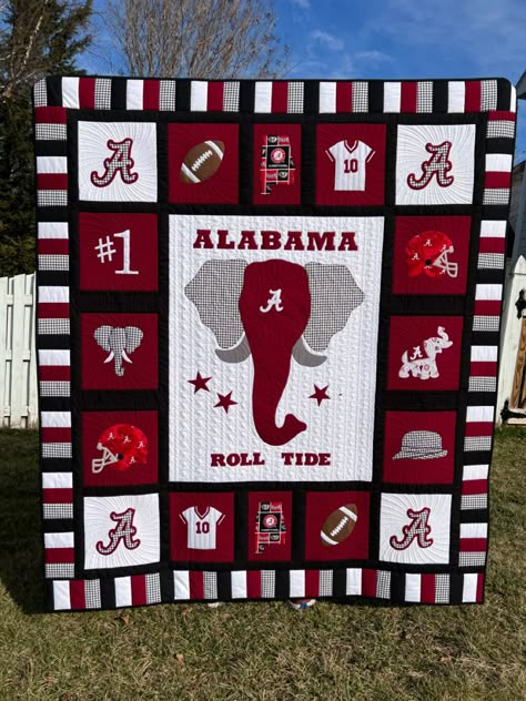 Alabama Quilt Ideas, School Spirit Quilt, Sports Team Quilts Patterns Ideas, Alabama Quilts Pattern Roll Tide, College Quilt Patterns, Sports Team Quilts, Graduation Quilt, College Quilts Ideas, Alabama Quilt