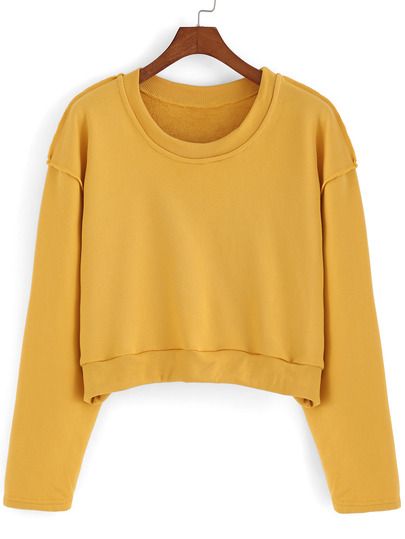 Yellow Round Neck Crop Sweatshirt Streetwear Mode, High Street Fashion, Cropped Pullover, Yellow Sweatshirt, Long Sleeve Jumper, Sweater Crop, Loose Pullover, Sleeves Clothing, Cropped Tops