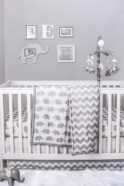 Baby Elephant Nursery, Elephant Themed Nursery, Neutral Crib, Elephant Nursery Decor, Baby Room Themes, Toddler Room Decor, Boy Rooms, Elephant Theme, Baby Boy Room Nursery