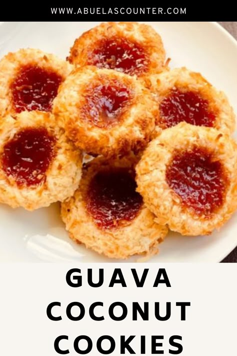 Coconut Dip, Cuban Christmas, Guava Desserts, Guava Recipes, Coconut Cookie, Guava Jam, Coconut Cookies Recipes, Thumbprint Cookies Recipe, Cuban Style