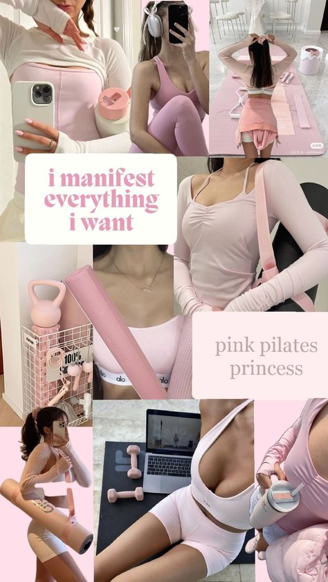 #pink pilates princess Pilates Princess Vision Board, Pilates Wife Aesthetic, Pilates Pink Princess, Pink Pilates Princess Aesthetic Outfit, Pink Pilates Princess Bedroom, Pilates Princess Body Type, Pink Fitness Aesthetic, Workout Aesthetic Pink, Pink Lifestyle Aesthetic