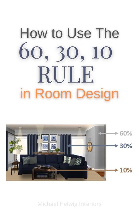 The rule of 60:30:10 is a super easy way to keep the colors you want to use in your space neatly organized in a way that will make sense and provides color balance to your space. 60 30 10 Rule Decorating Examples, 60 30 10 Color Rule Interior Design, 60 30 10 Rule Decorating Interior Design, 60 30 10 Rule Decorating, Interior Design Rules, Interior Design Business Plan, Design Your Own Room, Interior Design Basics, Learn Interior Design