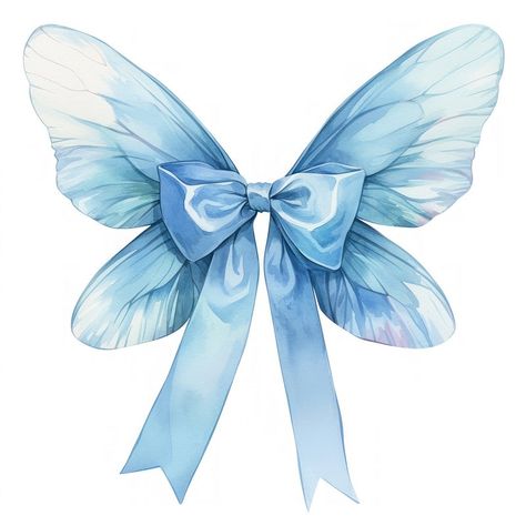 Blue Butterfly Illustration, Pool Party Diy, Wings Illustration, Watercolor Ribbon, Bow Watercolor, Coquette Blue, Watercolor Bow, Blue Coquette, Ribbon Butterfly