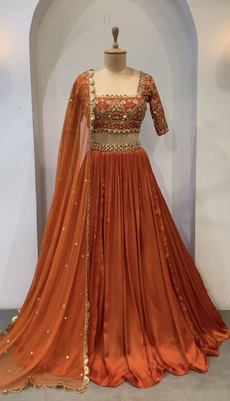 Buy Gorgeous Rust Lehenga Choli With Dupatta Indian Designer Party online on Etsy India. Shop for handmade, vintage and unique Lehengas items from RudrafashionBoutique online on Etsy Rust Lehenga, Botas Outfit, Haldi Outfits, Bridal Lehenga Designs, Simple Lehenga, Sari Design, Trendy Outfits Indian, Latest Bridal Lehenga, Lehenga Choli For Women