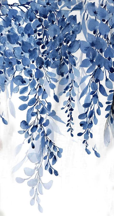 Blue Flower Art, Blue Artwork, Watercolor Wall Art, Ipad Wallpaper, Blue Wallpapers, Wisteria, Blue Aesthetic, Flower Wallpaper, Original Watercolor Painting