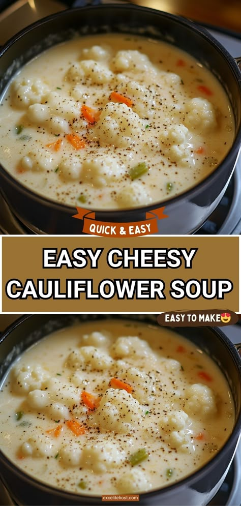 Cheesy cauliflower soup is a thick, cheese, and vegetable soup. Watch out, it can be addictive and become your favorite) If you like cauliflower-like I do, be sure to try this soup. Cauliflower Parmesan Soup Recipes, Creamy Califlour Soup, Easy Cauliflower Soup Recipes, Cauliflower Cheese Soup Recipes, Christmas Eve Cauliflower Soup, Califlower Recipes Sausage Soup, Crock Pot Cauliflower Soup, Cauliflower Sausage Soup, Coliflower Recipes Soup