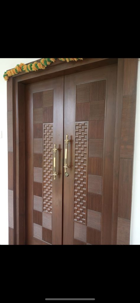 Main Door With Side Glass Design, Double Wooden Doors Front Entry, Door Design Modern Main Door, Latest Indian Main Double Door Designs, Main Door Double Door Designs Indian, Indian Main Double Door Designs, Door Design Double Doors, Main Double Door Design Photos, Wooden Double Door Design Entrance Front Entry