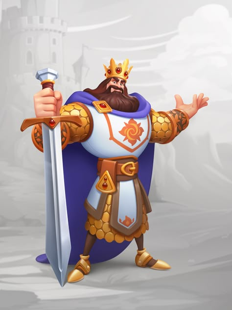 King Arthur en Behance King Illustration Character, King Character Design, King Arthur Characters, King Character, King Cartoon, Rei Arthur, Casual Game Art, Character Design Drawing, Bali Art